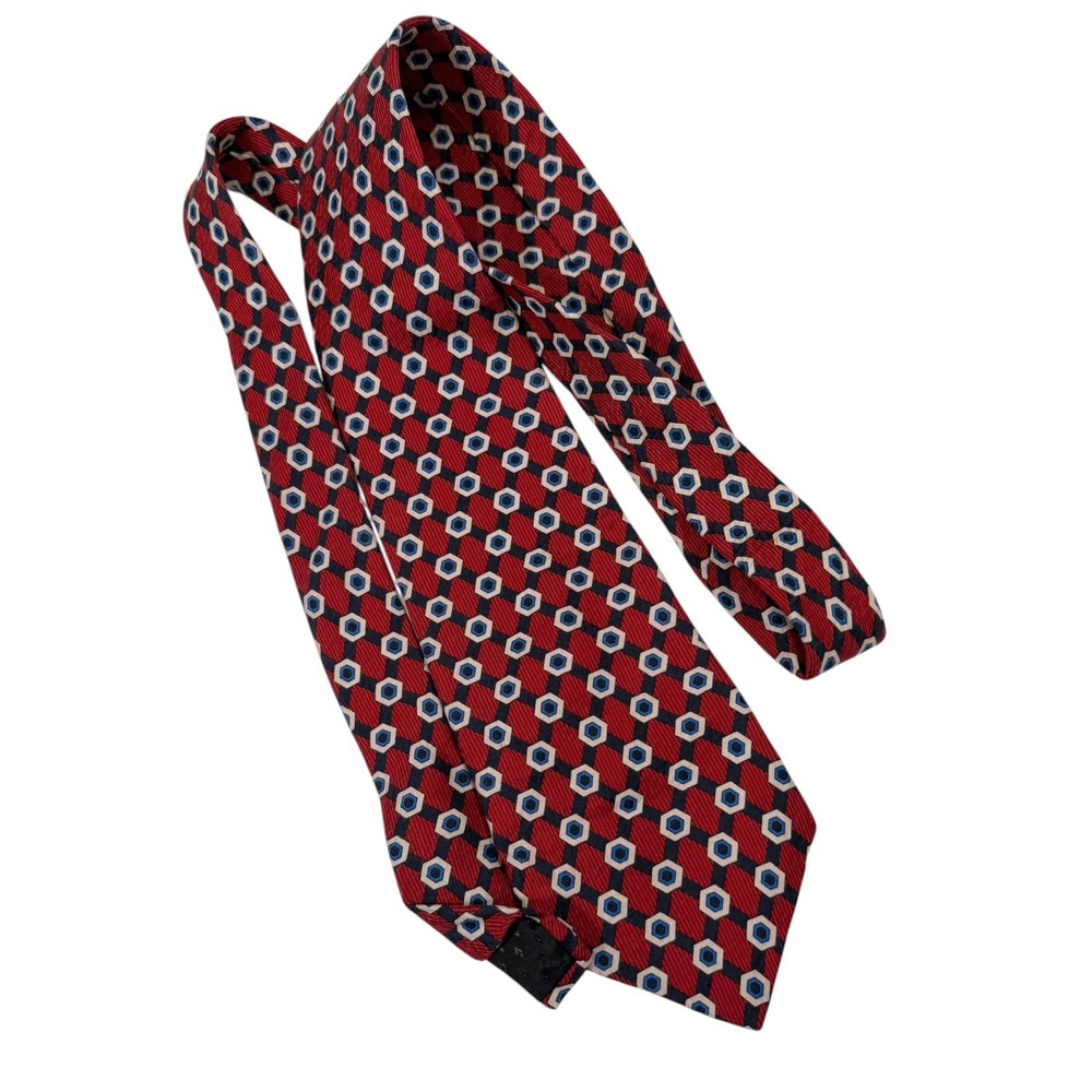 Rooster Red Geometric Silk Necktie West End Collection Preppy Business Retro